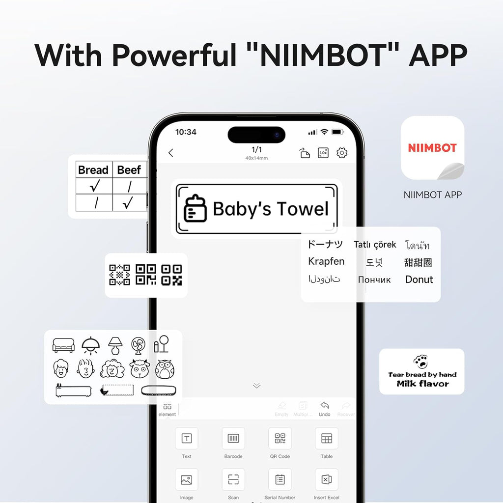 NIIMBOT Etikettendrucker, B1 Bluetooth Etikettiergerät mit Größeres Etikett, Selbstklebendes Aufkleber Druckgröße 20-50 mm Kompatibel mit iOS und Android für Heim, Büro, Blau