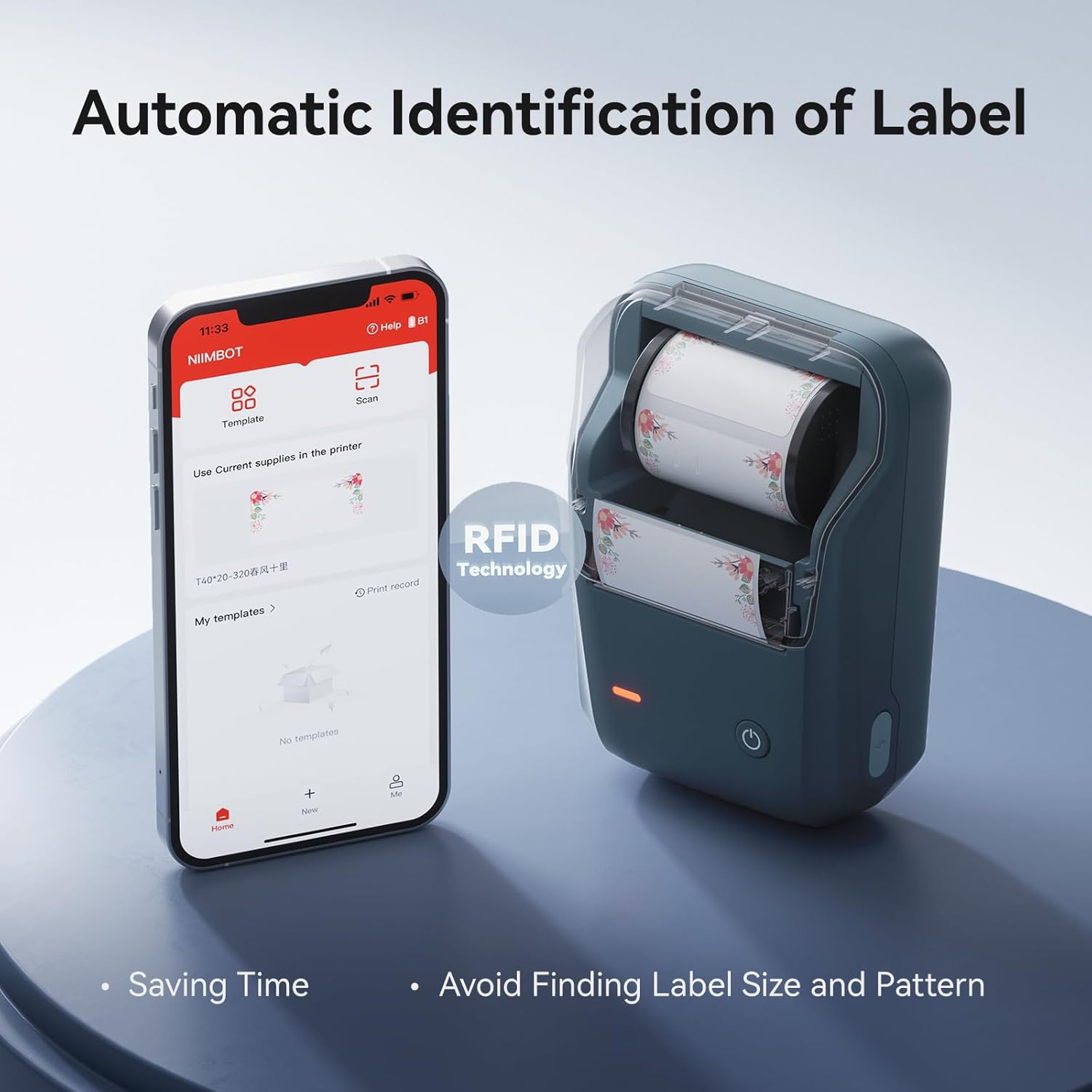 NIIMBOT Etikettendrucker, B1 Bluetooth Etikettiergerät mit Größeres Etikett, Selbstklebendes Aufkleber Druckgröße 20-50 mm Kompatibel mit iOS und Android für Heim, Büro, Blau