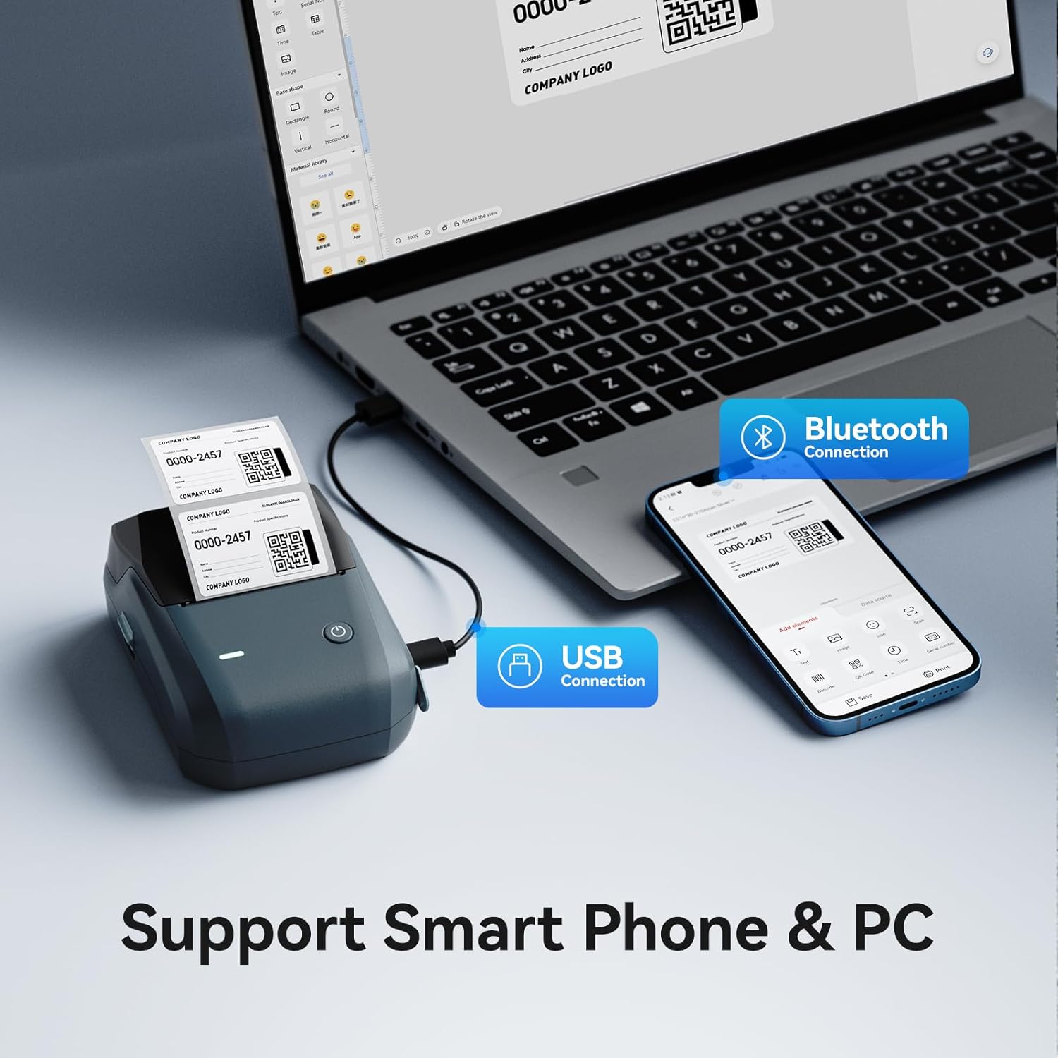 NIIMBOT Etikettendrucker, B1 Bluetooth Etikettiergerät mit Größeres Etikett, Selbstklebendes Aufkleber Druckgröße 20-50 mm Kompatibel mit iOS und Android für Heim, Büro, Blau