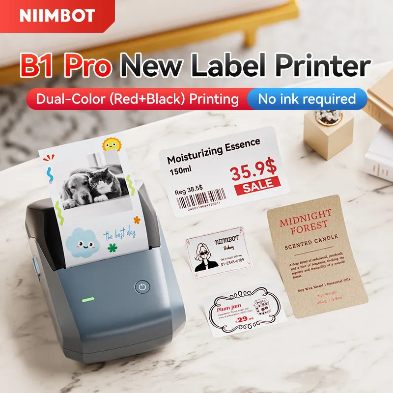 NIIMBOT Etikettendrucker, B1 Pro Etikettiergerät mit Größeres Etiketten, 300 DPI HD Etikettiergerät, Fotodrucker für Fotos, Logo, Wörter, für Zuhause, Büro oder Geschäft, Blau