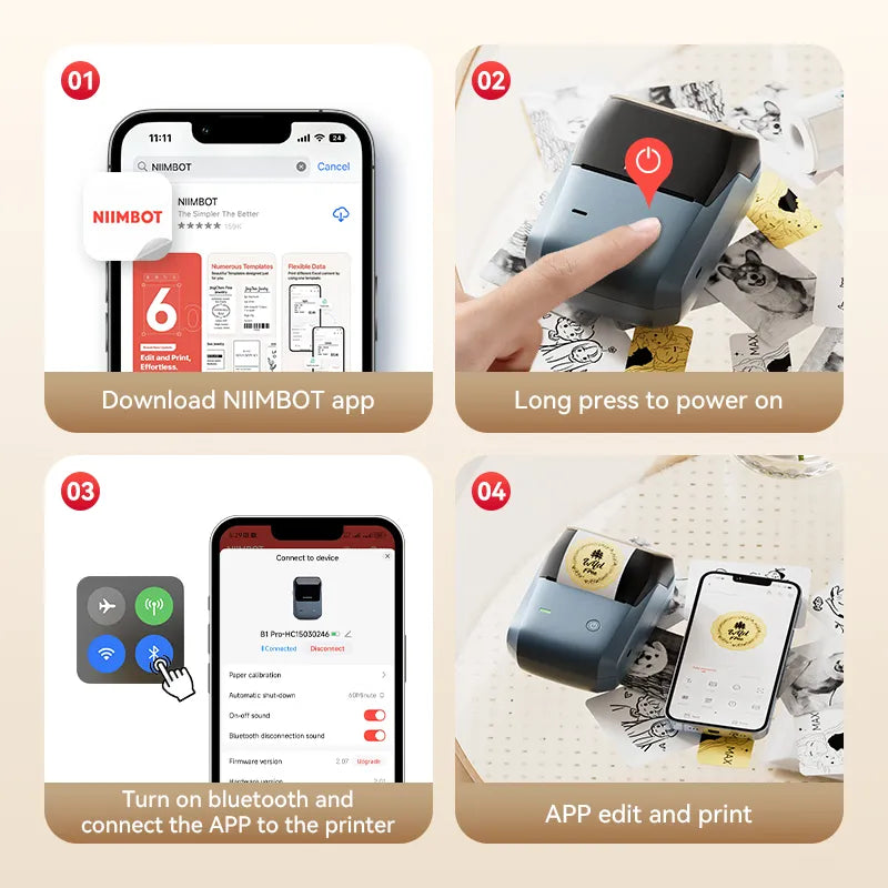 NIIMBOT Etikettendrucker, B1 Pro Etikettiergerät mit Größeres Etiketten, 300 DPI HD Etikettiergerät, Fotodrucker für Fotos, Logo, Wörter, für Zuhause, Büro oder Geschäft, Blau