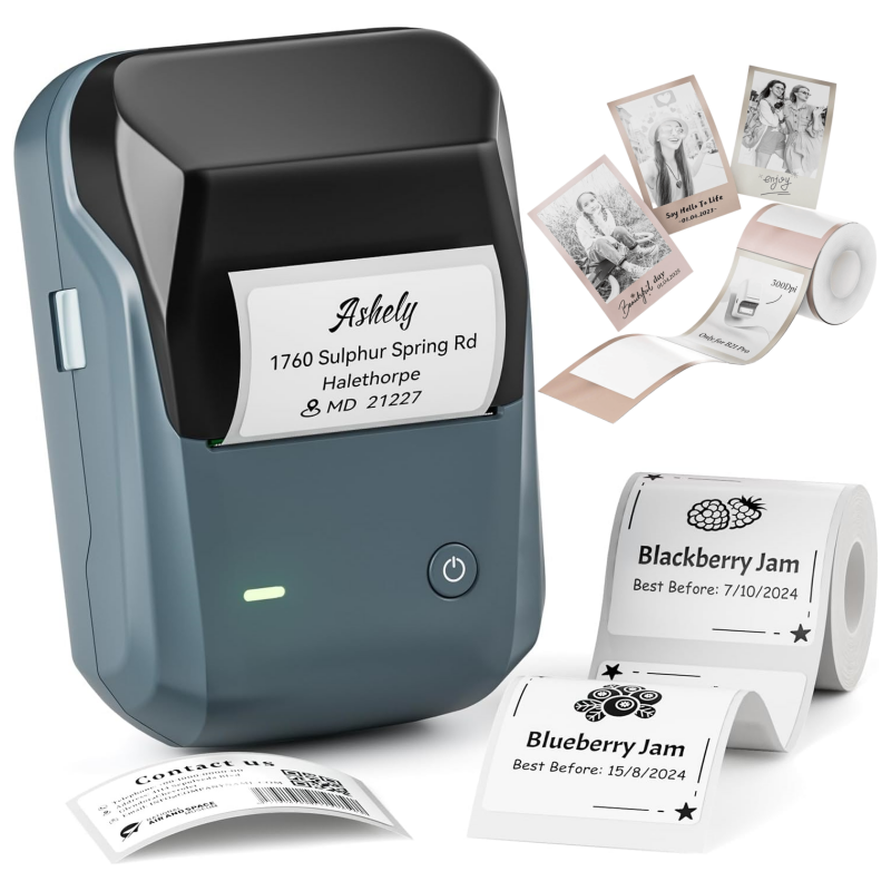 NIIMBOT Etikettendrucker, B1 Pro Etikettiergerät mit Größeres Etiketten, 300 DPI HD Etikettiergerät, Fotodrucker für Fotos, Logo, Wörter, für Zuhause, Büro oder Geschäft, Blau