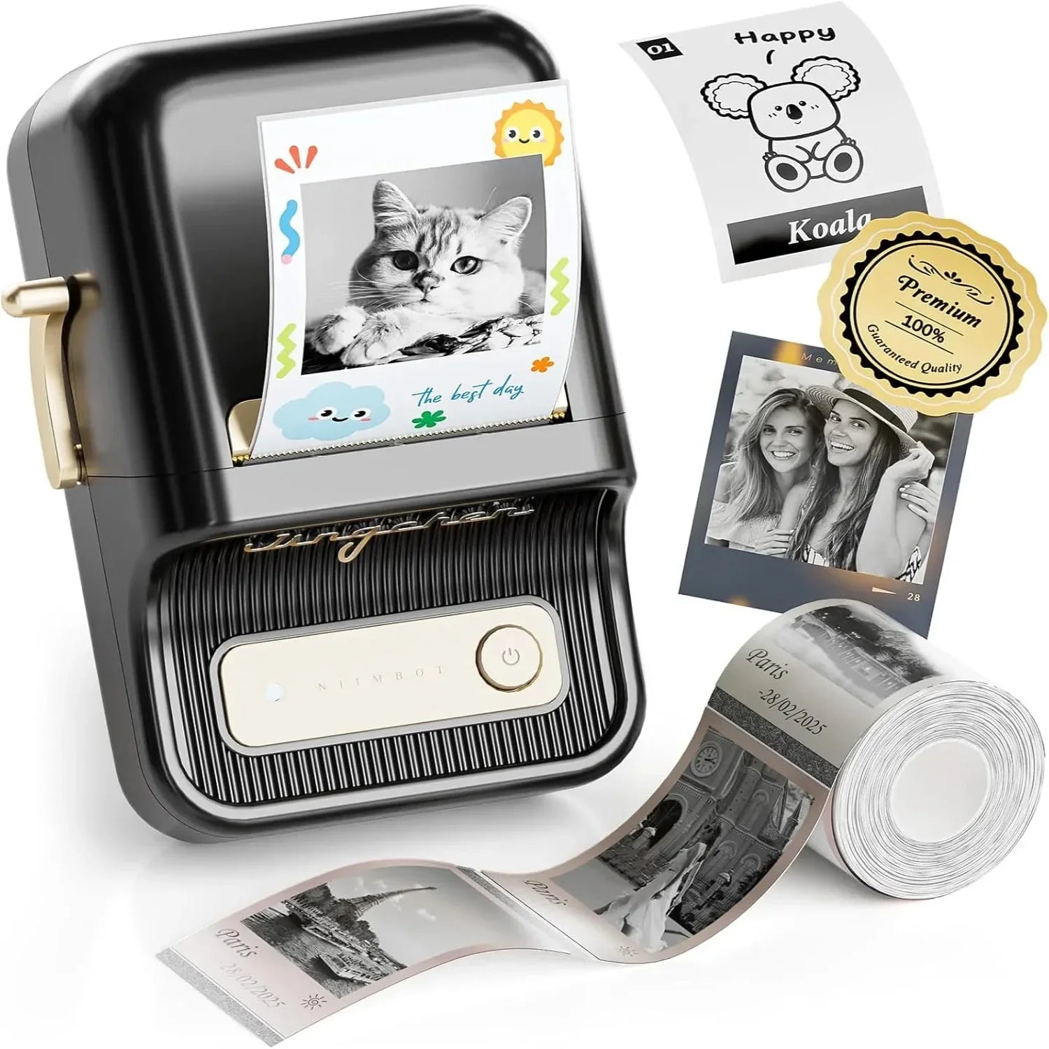 NIIMBOT Etikettendrucker B21 Pro, 300dpi Selbstklebendes Etikettiergerät Bluetooth Beschriftungsgerät Label Printer Fotodrucker für Lernen, Studiennotizen, Bilderdruck, Scrapbooking, Schwarz