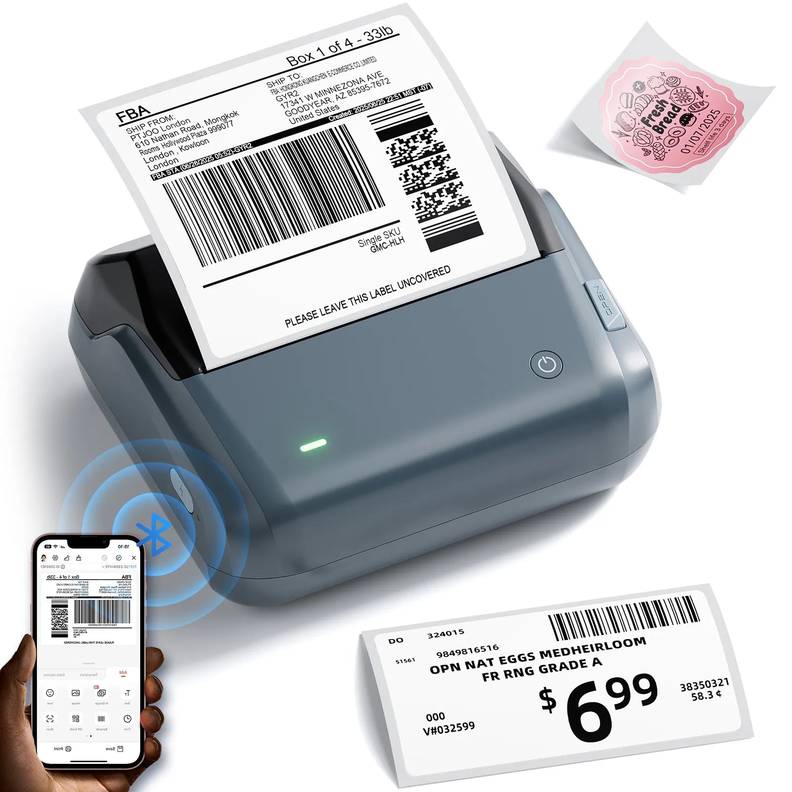 NIIMBOT B4 Etikettendrucker mit Wasserfeste Etiketten Selbstklebend, Etikettiergerät Bluetooth Label Printer