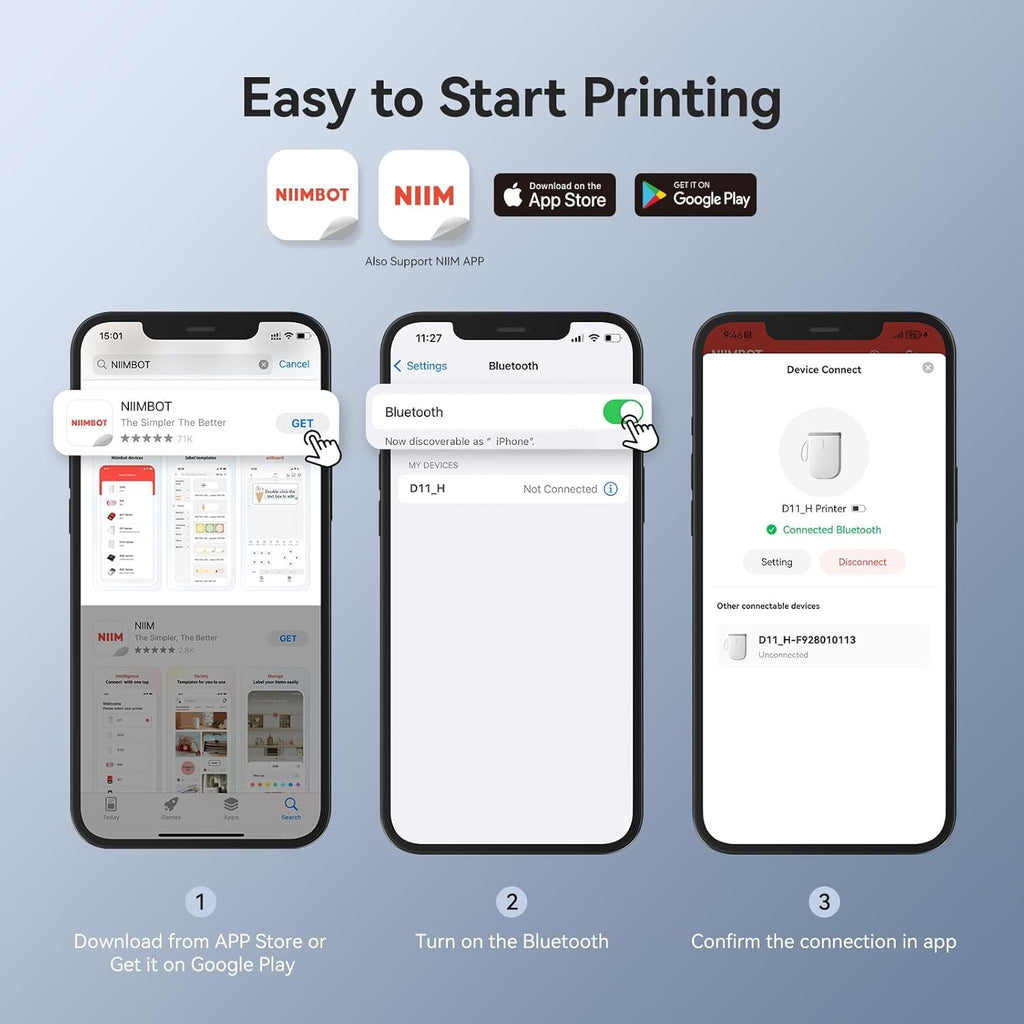 NIIMBOT D11 Etikettendrucker Selbstklebend mit 3 Etikettenrolle, 300 DPI Tragbarer Labeldrucker Etikettiergerät Selbstklebend, Kompatibel mit iOS und Android, Beschriftungsgerät Für Zuhause Büro