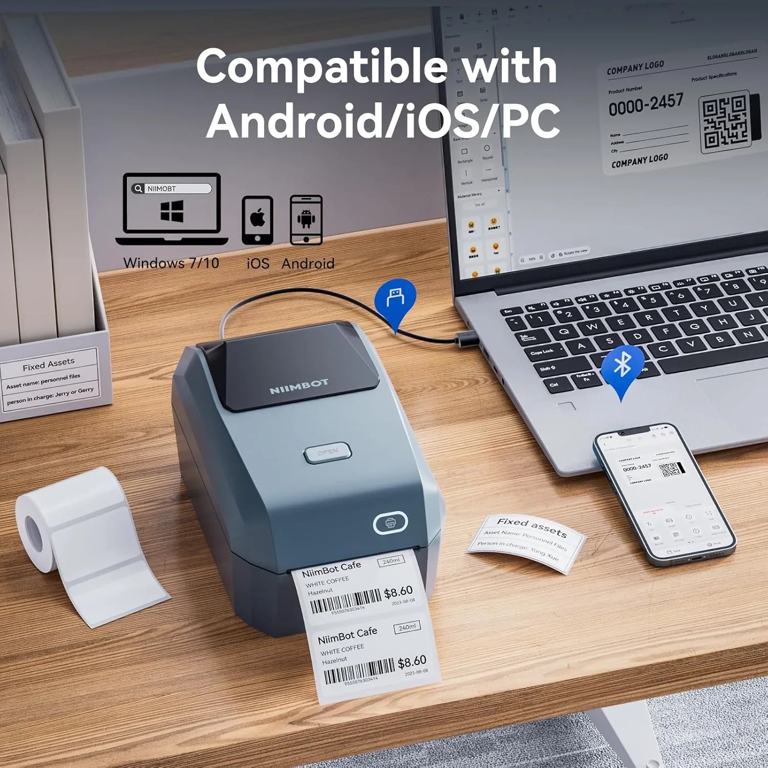 NIIMBOT Bluetooth Etikettendrucker mit Breitformat-Etiketten (50mmx30mm), Thermodrucker 3x4 Zoll Versandetiketten Drucker, Etikettiergerät Label Printer für Barcode, Einzelhandel, kleine Unternehmen