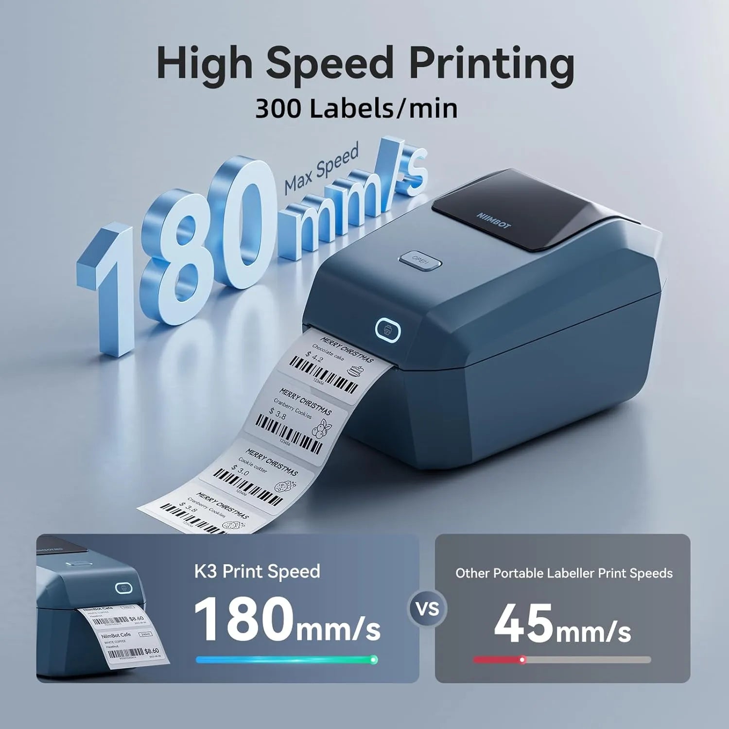 NIIMBOT Bluetooth Etikettendrucker mit Breitformat-Etiketten (50mmx30mm), Thermodrucker 3x4 Zoll Versandetiketten Drucker, Etikettiergerät Label Printer für Barcode, Einzelhandel, kleine Unternehmen