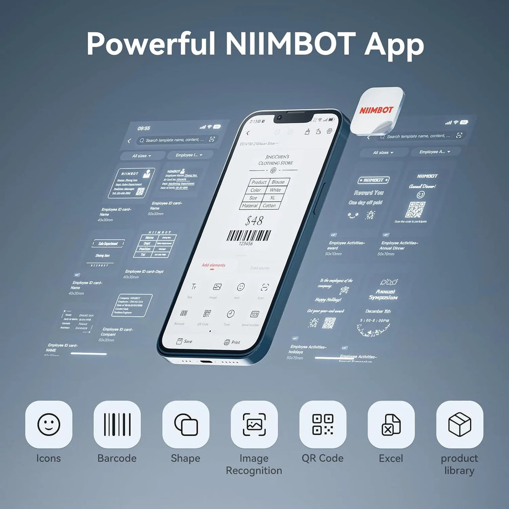 NIIMBOT Bluetooth Etikettendrucker mit Breitformat-Etiketten (50mmx30mm), Thermodrucker 3x4 Zoll Versandetiketten Drucker, Etikettiergerät Label Printer für Barcode, Einzelhandel, kleine Unternehmen