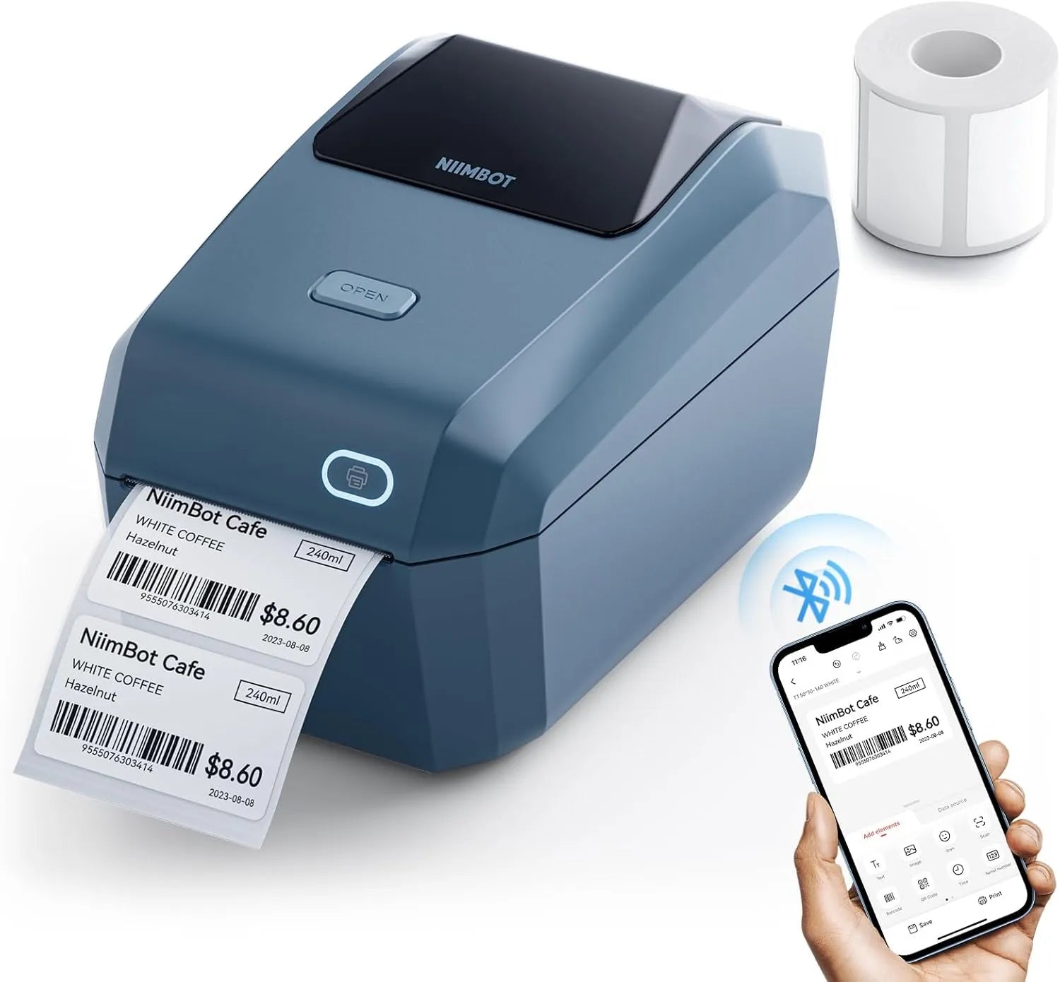NIIMBOT Bluetooth Etikettendrucker mit Breitformat-Etiketten (50mmx30mm), Thermodrucker 3x4 Zoll Versandetiketten Drucker, Etikettiergerät Label Printer für Barcode, Einzelhandel, kleine Unternehmen