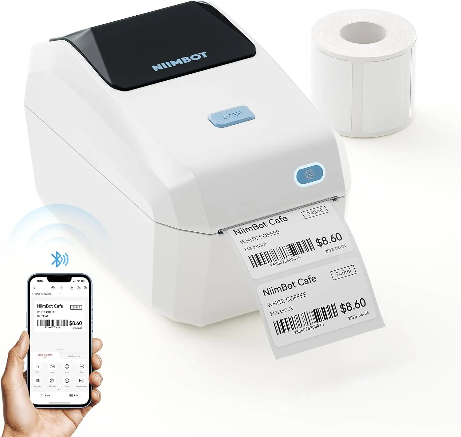 NIIMBOT Bluetooth Etikettendrucker mit Breitformat-Etiketten (50mmx30mm), Thermodrucker 3x4 Zoll Versandetiketten Drucker, Etikettiergerät Label Printer für Barcode, Einzelhandel, kleine Unternehmen