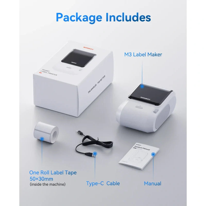 NIIMBOT M3 Etikettendrucker mit Wasserfeste Etiketten Selbstklebend, 300DPI Etikettiergerät Bluetooth Label Printer