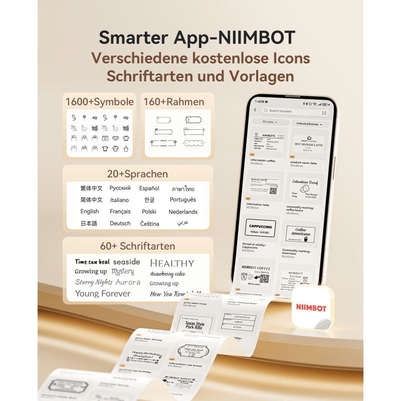 NIIMBOT Etikettendrucker B21 Pro, 300dpi Selbstklebendes Etikettiergerät Bluetooth Beschriftungsgerät Label Printer Fotodrucker für Lernen, Studiennotizen, Bilderdruck, Scrapbooking, Schwarz