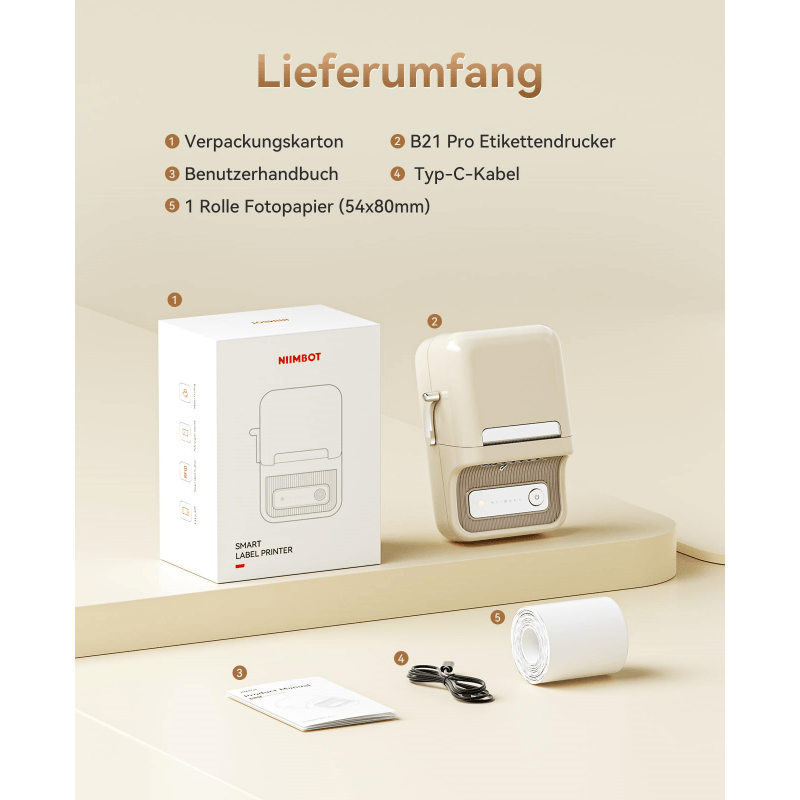 NIIMBOT Etikettendrucker B21 Pro, 300dpi Selbstklebendes Etikettiergerät Bluetooth Beschriftungsgerät Label Printer Fotodrucker für Lernen, Studiennotizen, Bilderdruck, Scrapbooking, Schwarz
